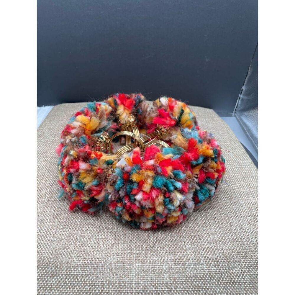 New Pier One Set of 6 Multicolored Napkin Rings Pom Poms  Festive